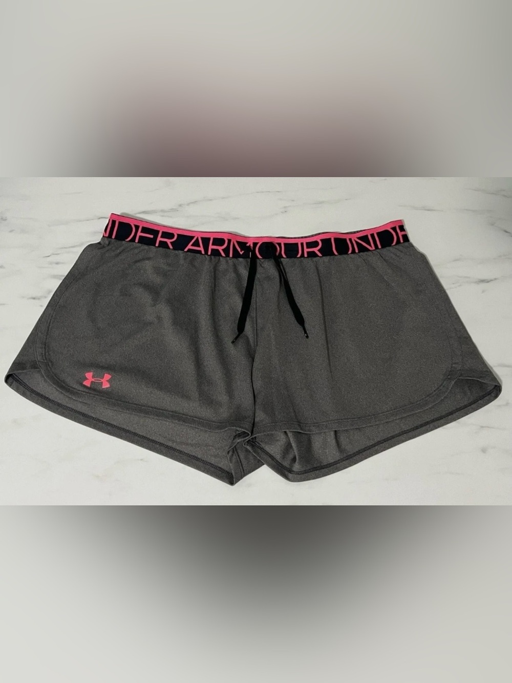 XL Womens UNDER ARMOUR HeatGear Gray Pink Black Loose Shorts Gym Fitness Active